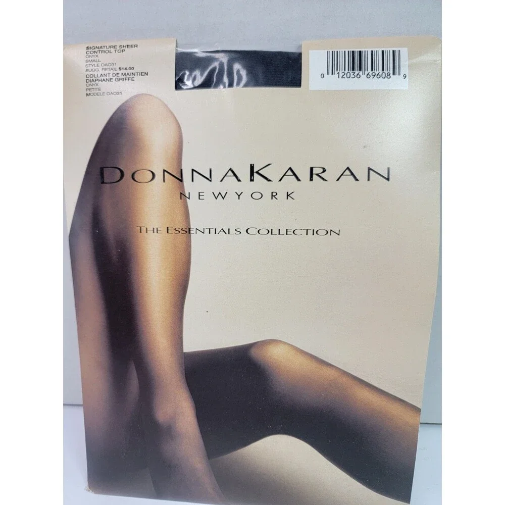 Y2K 2000s Donna Karan Signature Sheer Control Top Pantyhose Onyx Small NOS